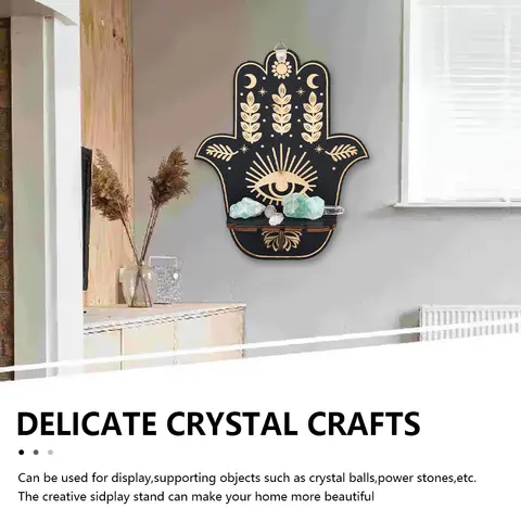 Mystic Wooden Pendulum Holder Hamsa Hand Owl Design Spiritual Display Stand Crystal Shelf Wall Hanging Decor Divination Ornament