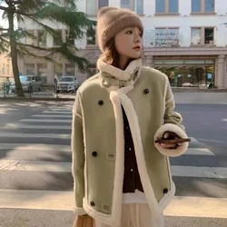 Winter New Short Warm Parker Coat Deerskin Suede Lambswool Jacket Women's Overcoat  Fur One-Piece Motorcycle Cotton-Padded Coat