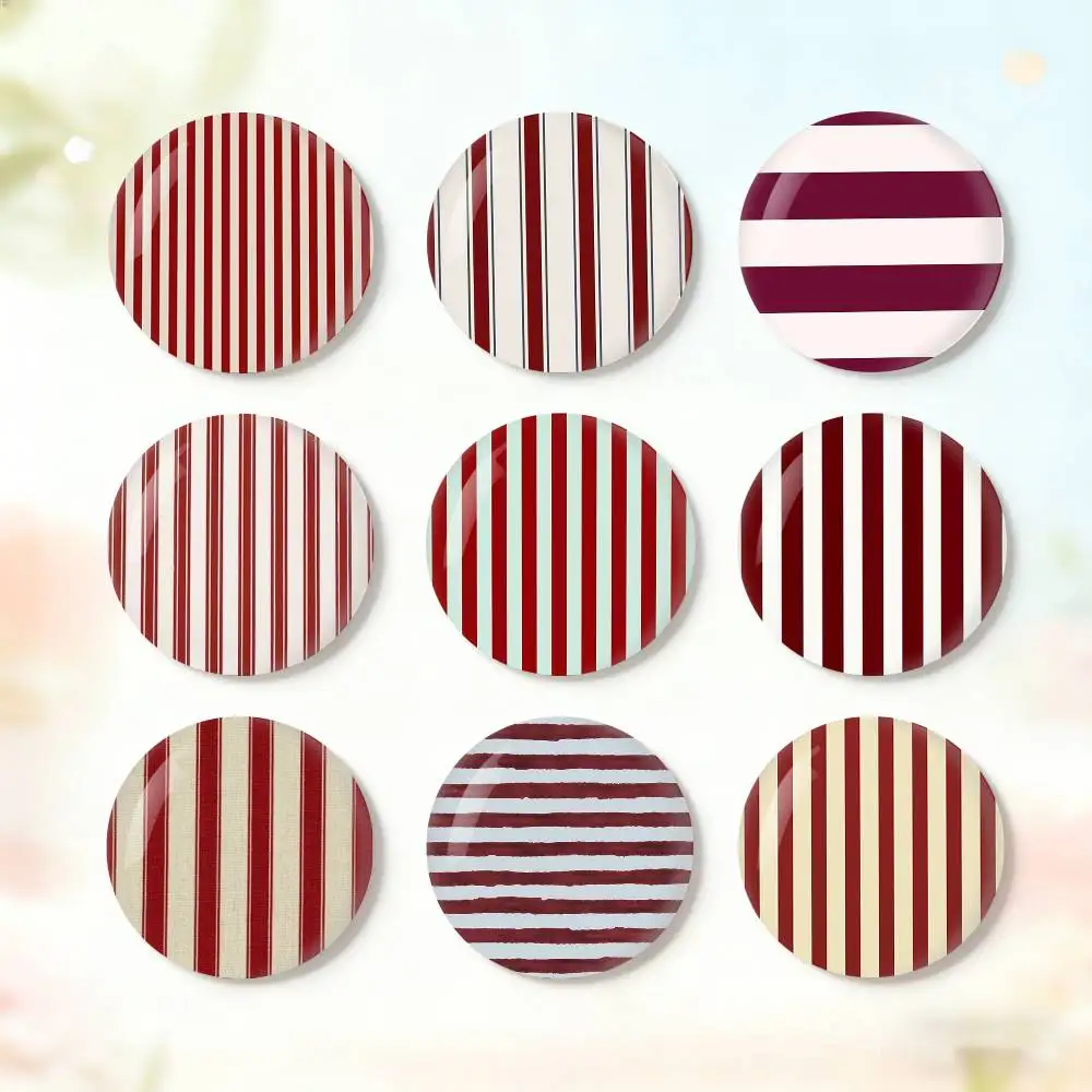 

B-Burgundy White Stripe pattern Badge fragmentation laser Game Figure Soft Button Pins Handmade Cartoon Round Brooch Bag