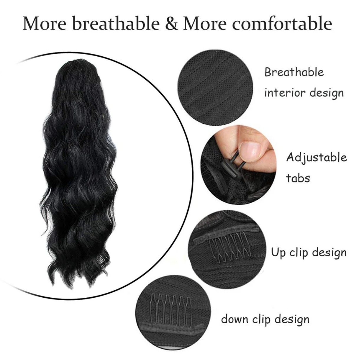 24 Inch Long Body Wave Ponytail hair Extension Synthetic Heat Resistant Wrap Around Drawstring Curly Wavy Ponytail Hairpieces fo