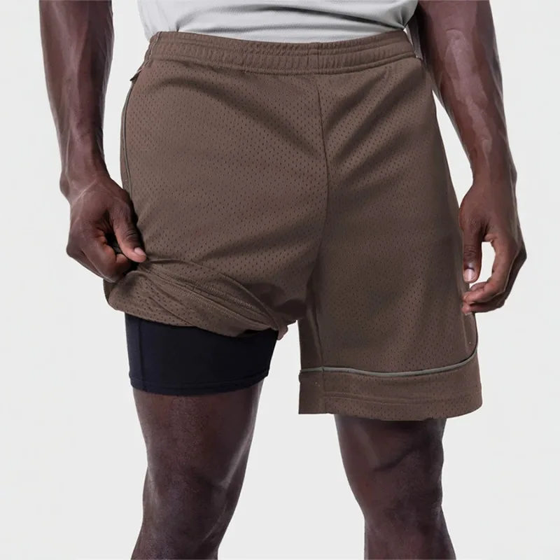 Men Double Layer Mesh Sports Shorts Gym Running Basketball Training Casual Short Pants S 4XL