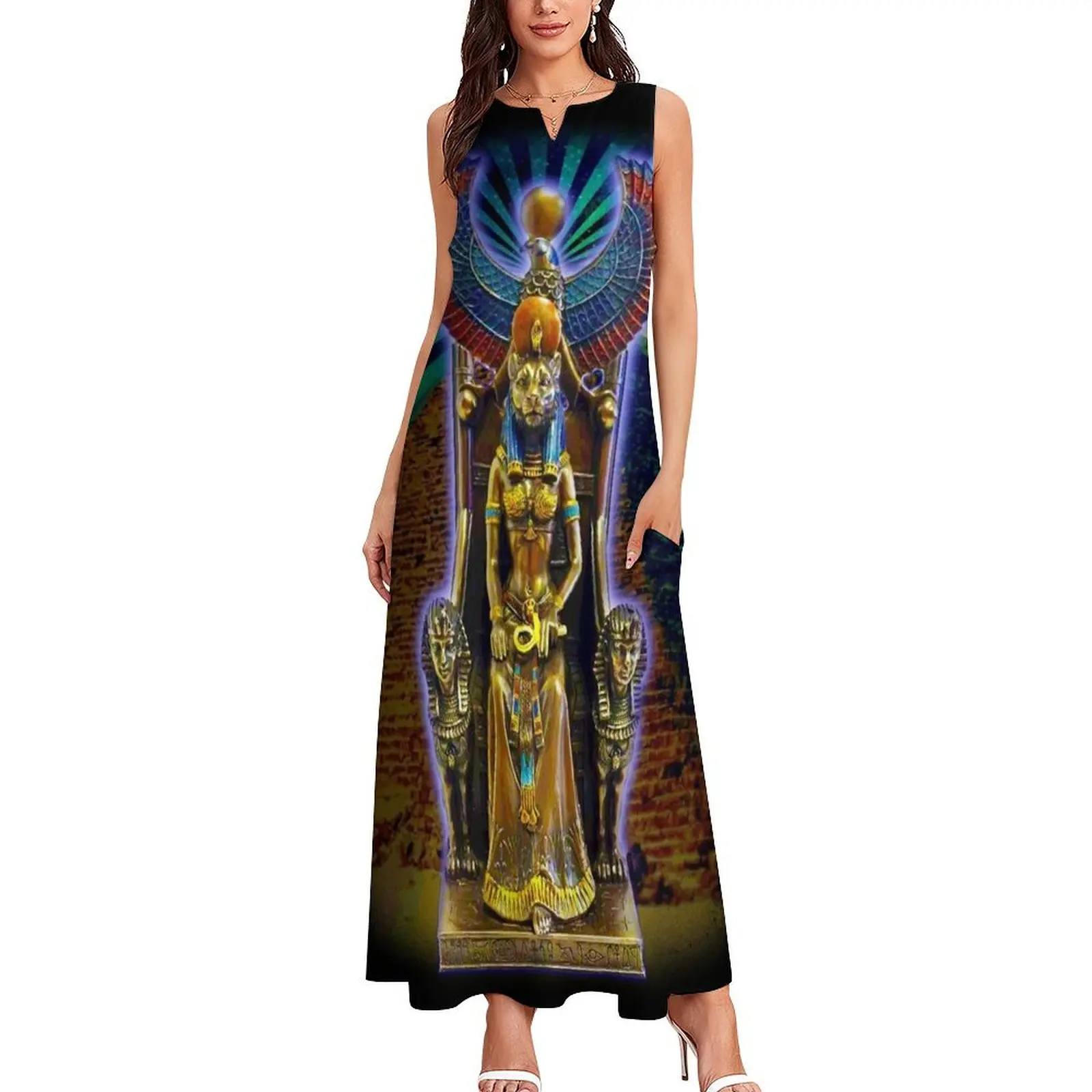 Sekhmet Lioness diosa egipcia de la curación vestido largo vestidos para mujer 2025 vestido de mujer chic y elegante