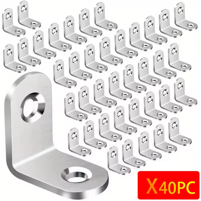 Small Right Angle Stainless Steel L Brackets 40Pcs, Heavy Duty Corner Brace for Shelves, Wood Furniture, Chair