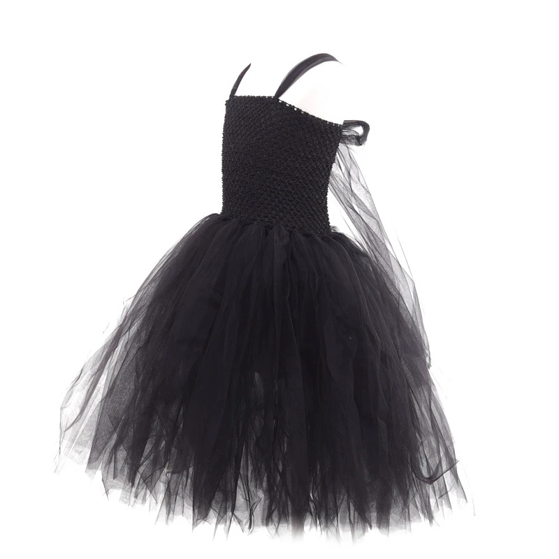Mädchen Gothic Dark Fallen Kostüm Spitzen-Tüll Langes Kleid für Halloween Cosplay Geburtstag Karneval Bühnenparty – Detail 5