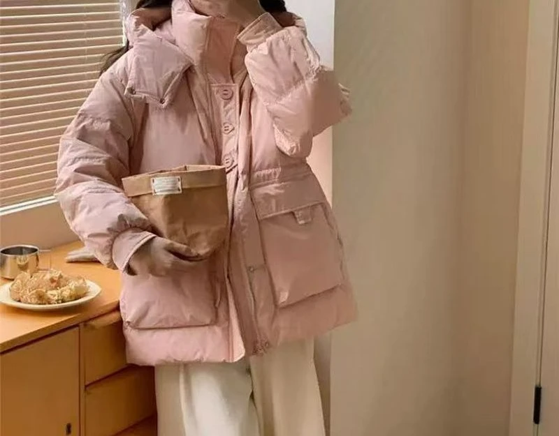 

Winter 2025 New Down and Cotton Jacket Women's Short Jacket with Loose Hood