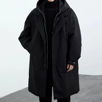 Men's Long Windproof Trench Coat, M-5XL 4 2024 Spring and Autumn New Fashion Solid Color Windproof Long Trench Coat Men's Casual Loose Large Size High Quality Coat M-5XL 4