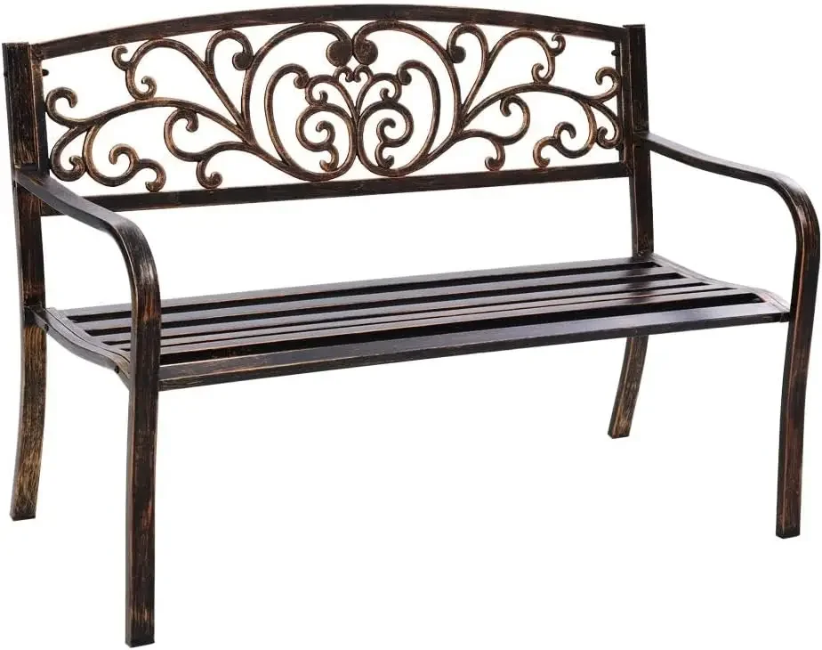 

Сиденье, 3-местная парковая скамейка со стальным каркасом, спинкой с цветочным узором и подлокотником для патио, заднего двора, лужайки