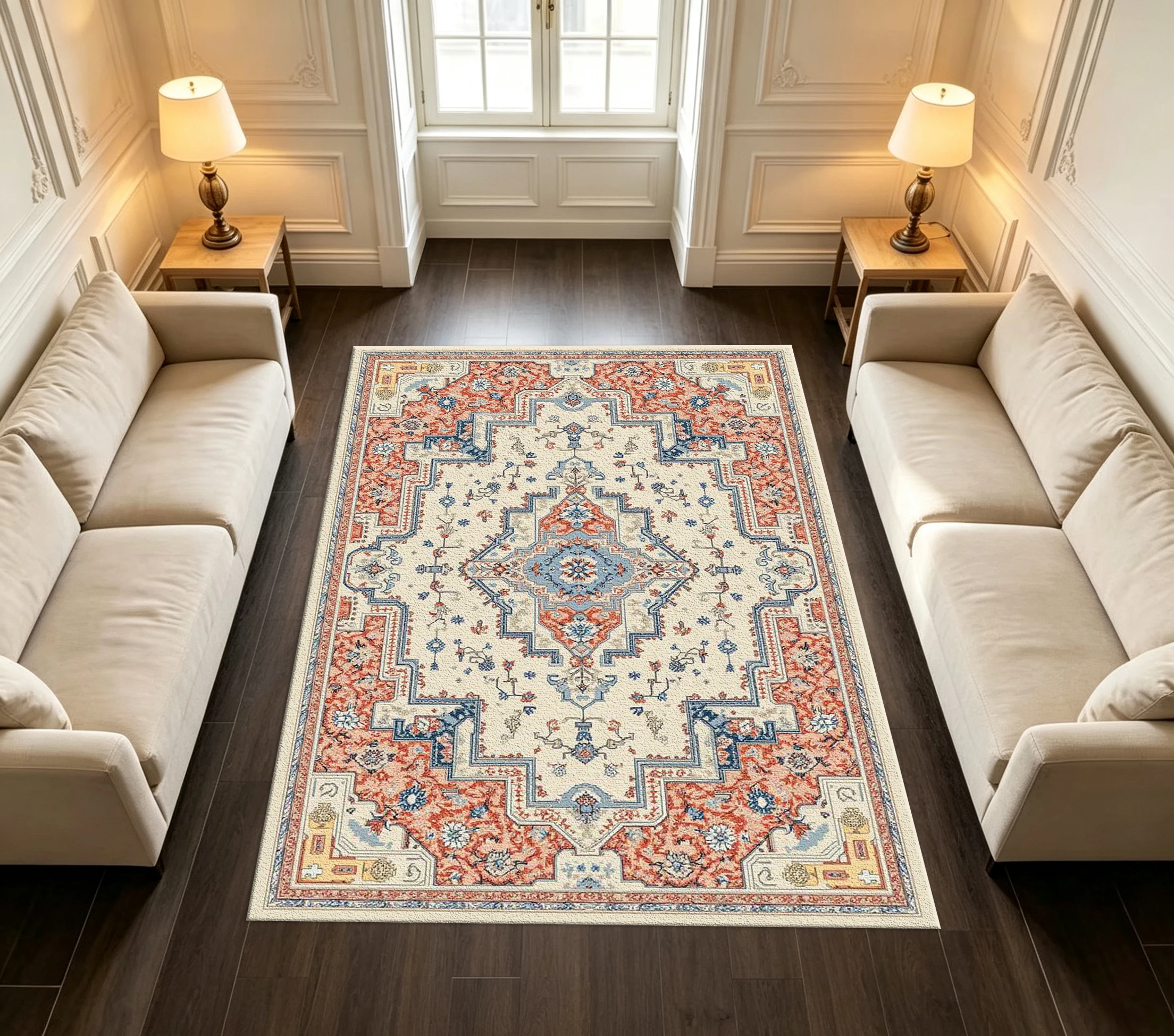 Retro Oriental Persian Medal Carpet Classic Ethnic Style Carpet Non-Slip Home Carpet