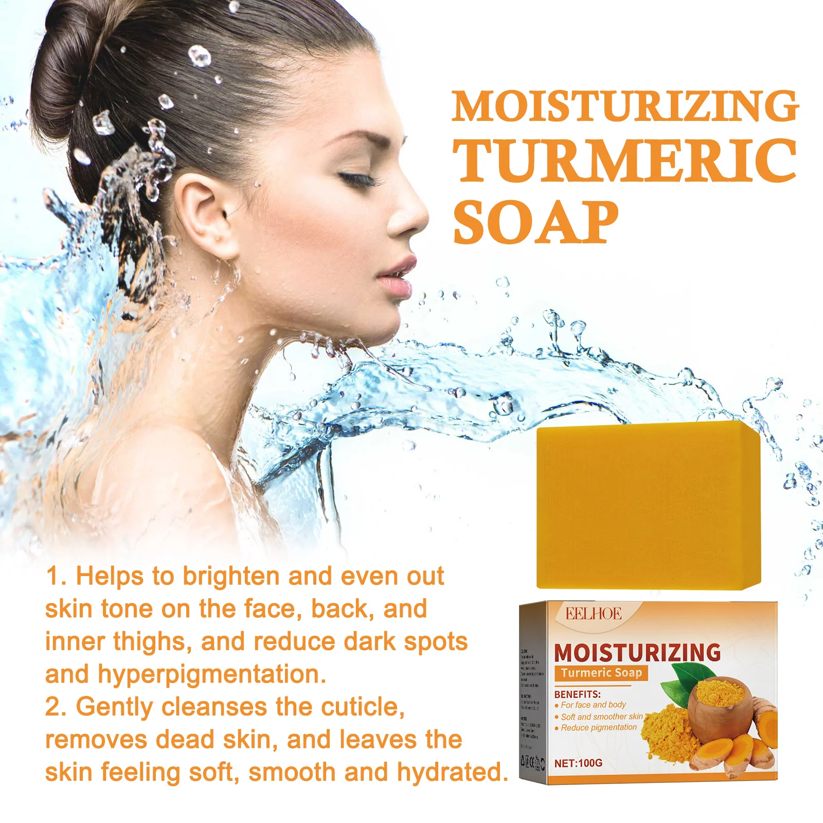 Whitening Turmeric Soap Remove Melasma Dark Spot Deep Cleaning Fade Pigmentation Bleach Lightening Melanin Brightening Body Soap