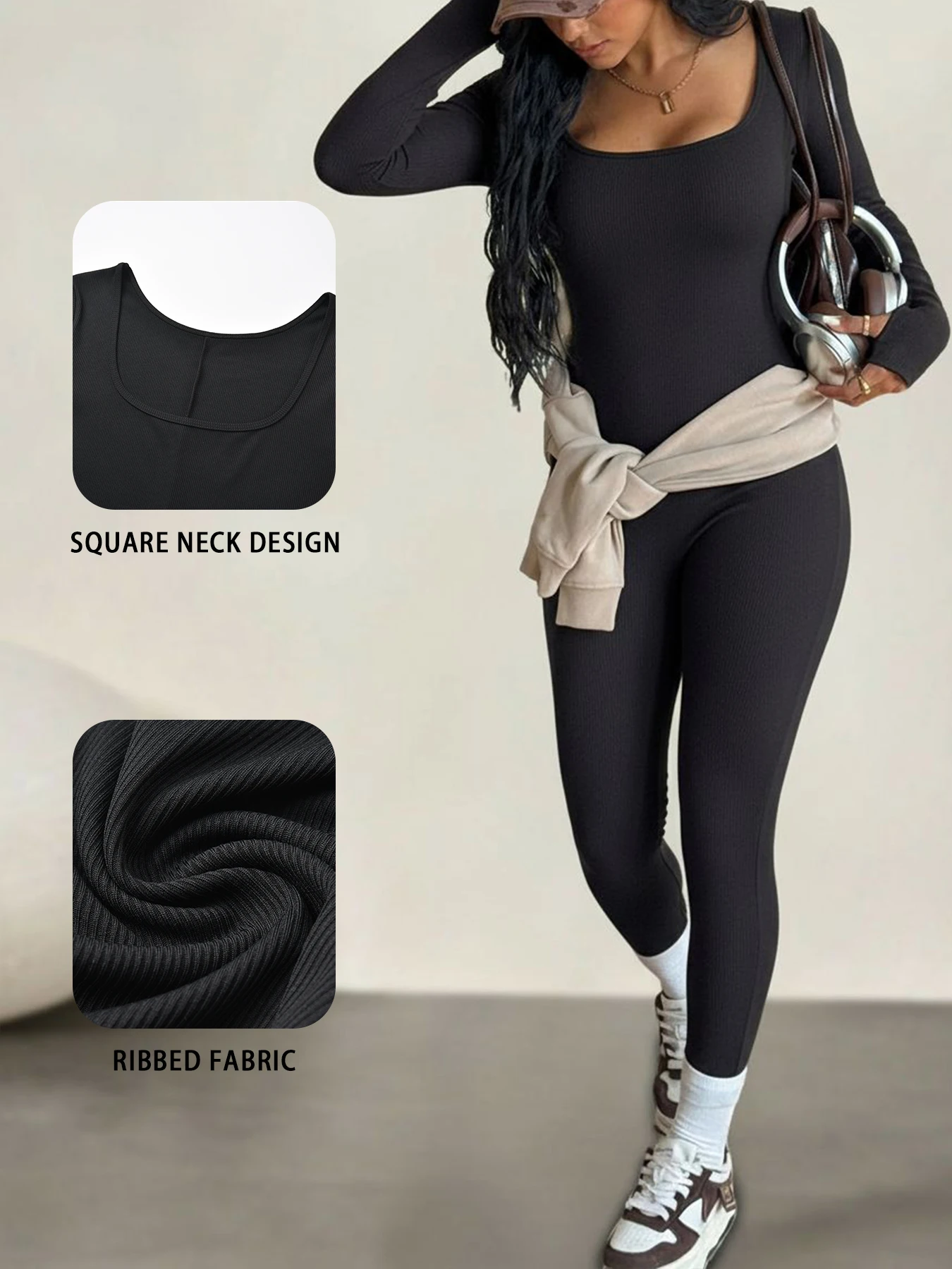 

Женский супермягкий комбинезон с длинными рукавами в рубчик, уютный домашний и повседневный наряд