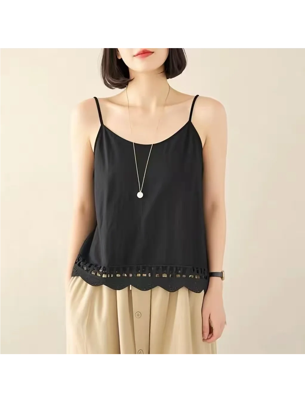 Summer New Style Women's Sleeveless Tank Top 95 Cotton Lace Strap Vest Loose Fit Inner Wear Base Layer Large Size plus Size