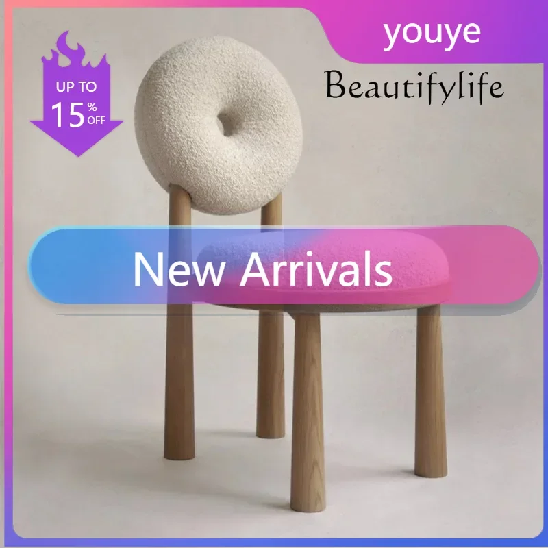 N19  Minimalist dining chair comfortable cream style household stool bedroom lamb wool single solid wood dressing stool