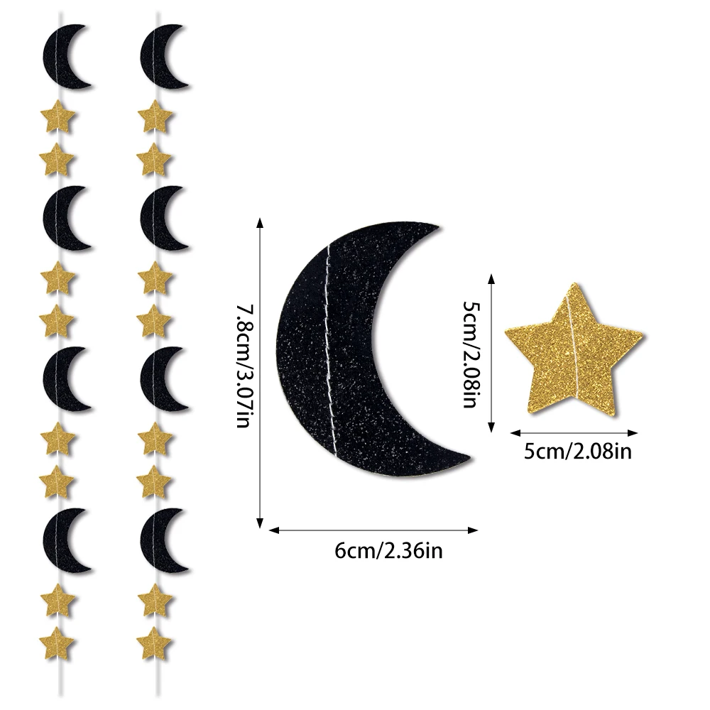 لافتة قمر على شكل نجمة ذهبية لامعة، إكليل ورقي رمضان، زينة رمضان كريم عيد الفطر الإسلامي لعيد مبارك