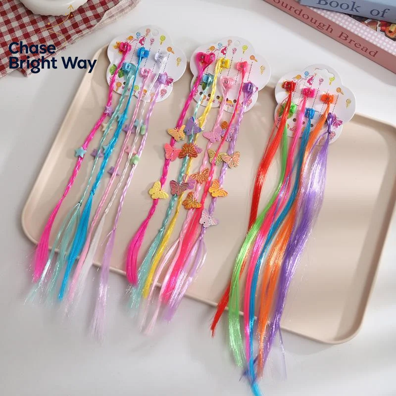 Children Colorful Hair Extensions 1 Set with Bobby Pins Clip In Easy Install for Theme Party Stage Show Hair Styling Accessories
