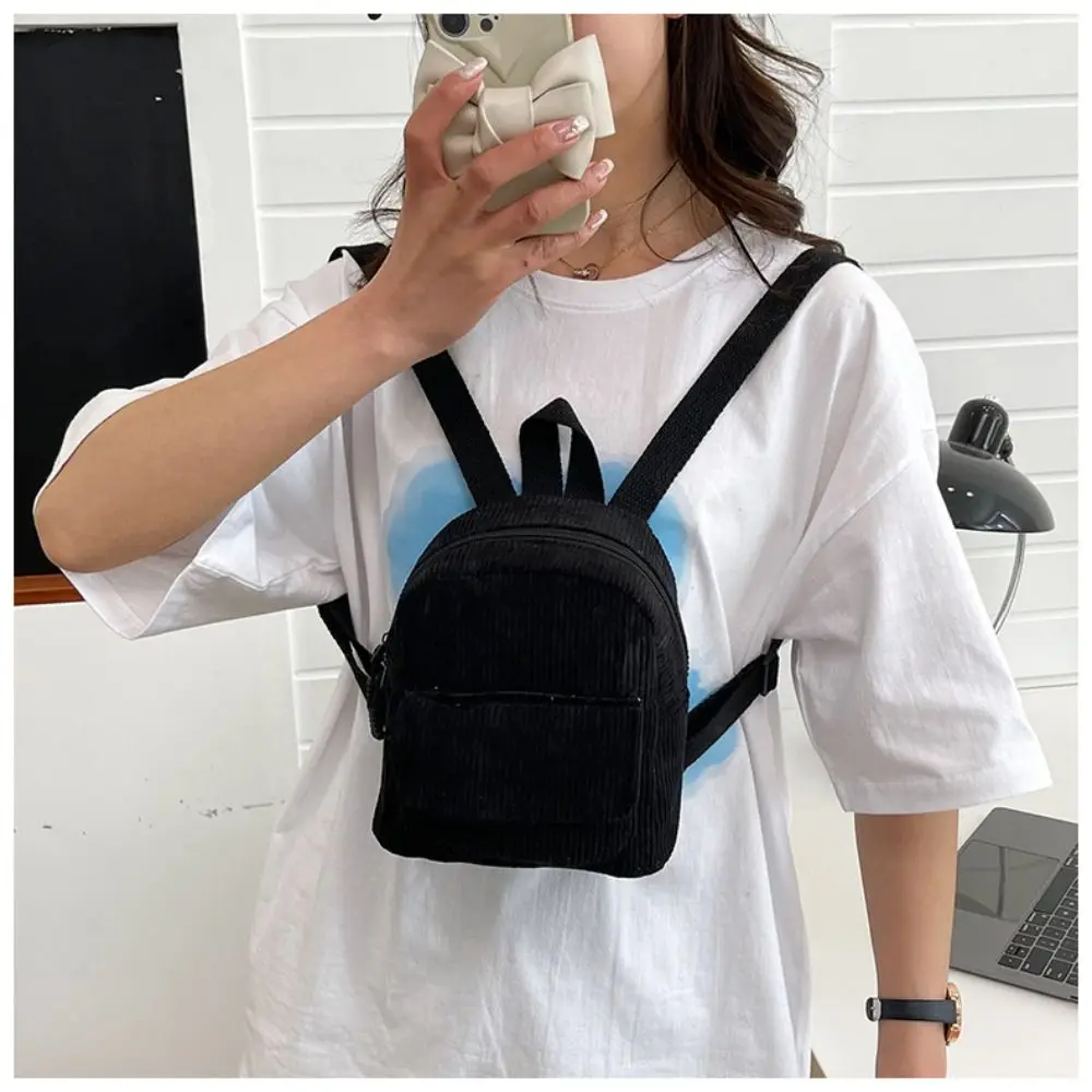 Fashion Soulder Bag Corduroy Backpack Handbag Commute School Bags Small Simple Student Bookbags Traveling