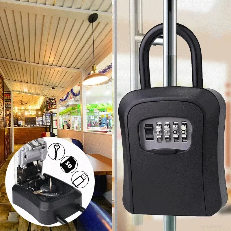 Metal panel Password Lock Storage Box Outdoor Waterproof Wall Mount 4 Digit Password Key Box Anti Theft Key Safe Box