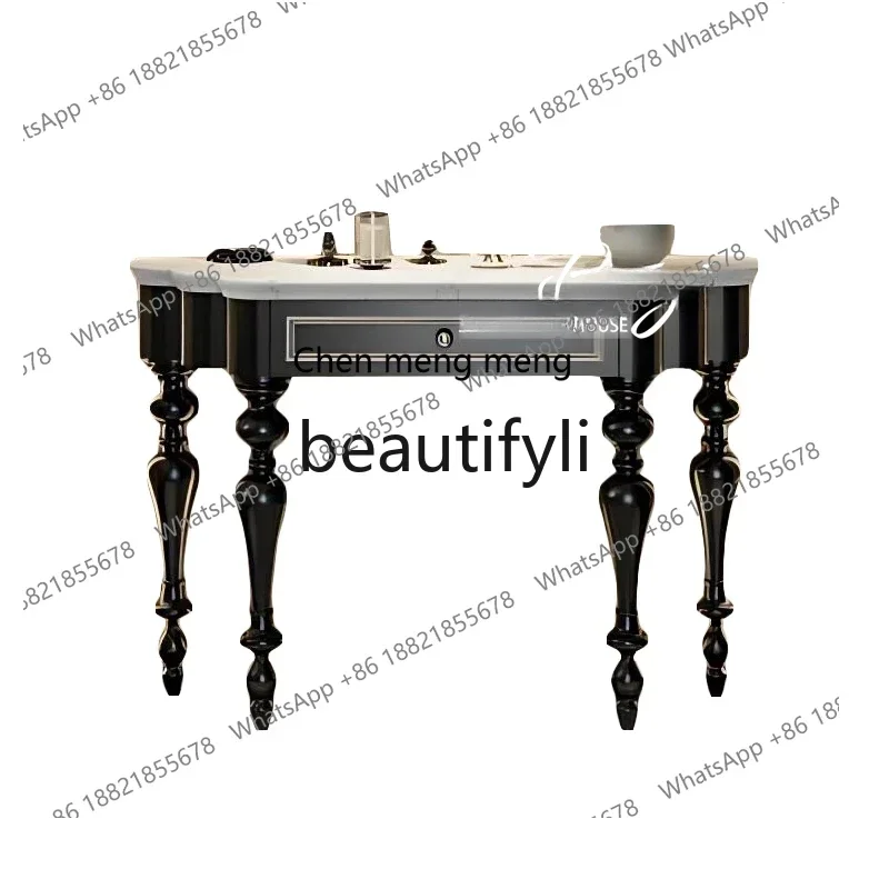 

N178 G French retro entrance cabinet liht luxury solid wood aainst the wall semicircular foyer entrance table marble
