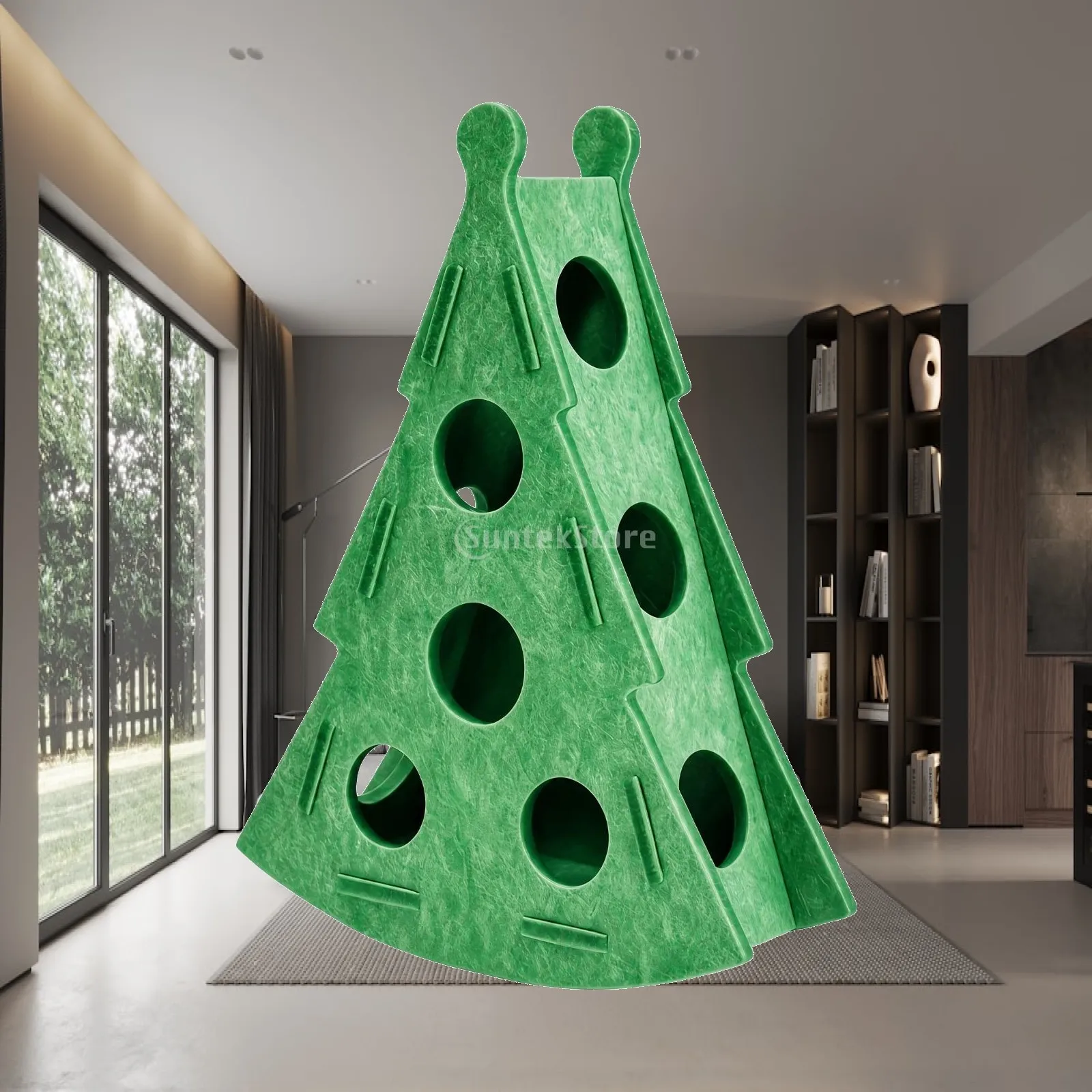 Soft Felt Fabric Box Cat Toy Christmas Tree Design with 3 Bells for Interactive Play and Mental Stimulation