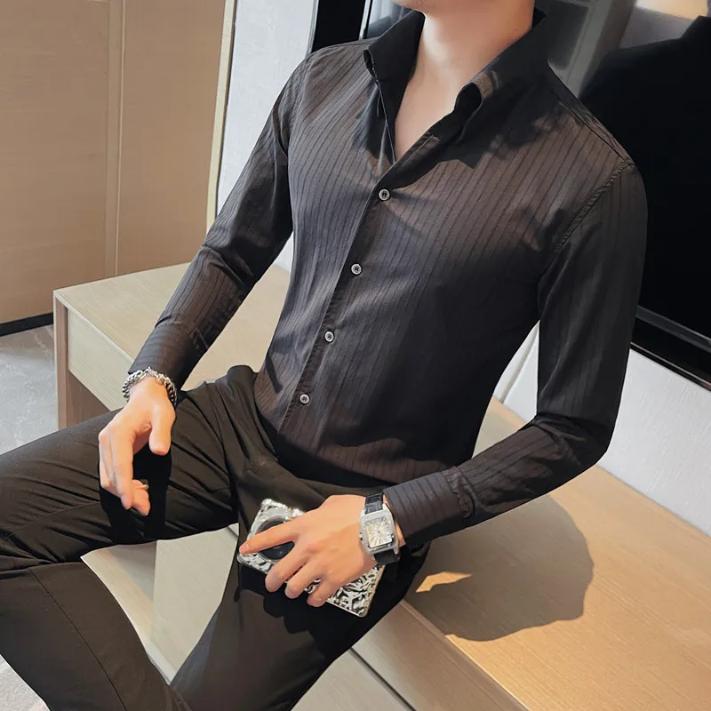 Men Spring and Autumn High Quality Business Dress Shirts/Male Slim Fit Luxury Dress Shirt Male Formal Button-Down Collar Shirt