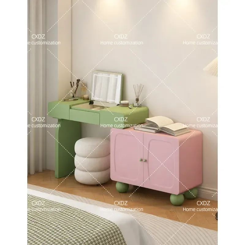 Simple Modern Bedroom Dresser Chest Cabinet Integrated Bedside Makeup Table with Storage Customizable Paint Finish