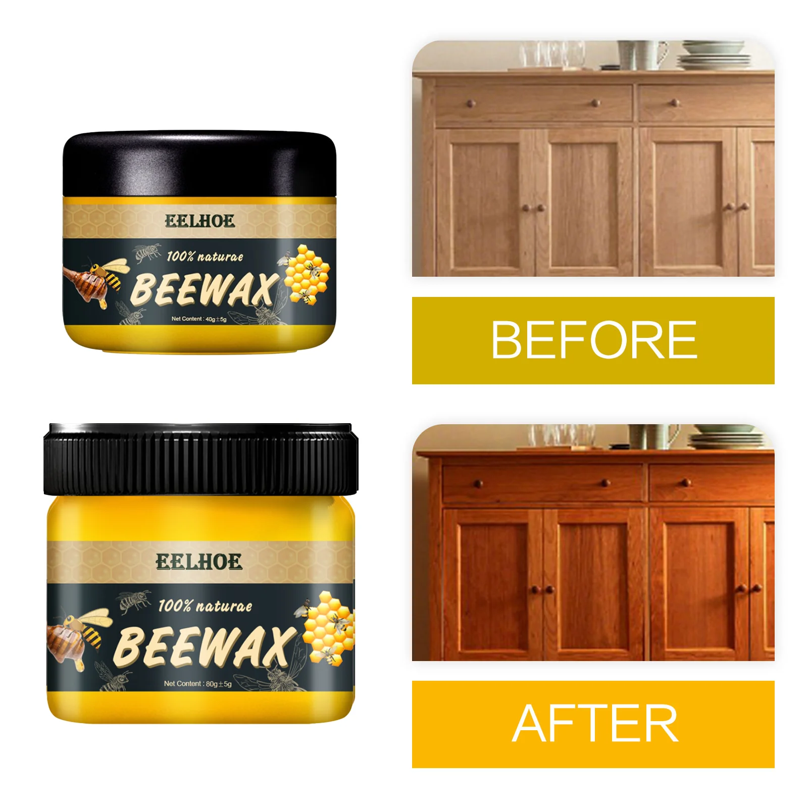 45g / 85g Wood Care Wax Natural Beeswax Polisher Waterproof Furniture Care Maintenance Scratch Repair Solid Wood Seasoning Wax