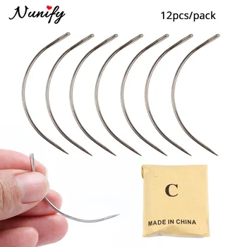 Nunify 12 Stks/pak Groothandel Gebogen Naald Voor Haar Weven Cap 6Cm C-Type Naalden Tools C Vorm Pruiken naalden Voor Haarverlenging