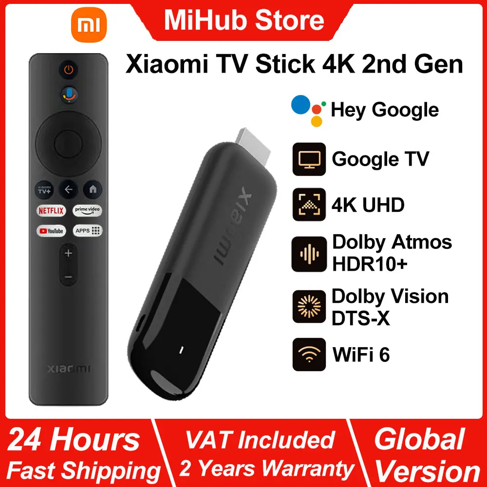 Xiaomi TV Stick 4K 2.ª Generación, Reproductor Multimedia Portátil, WiFi 6 de Doble Banda, Google TV, Netflix, Asistente de Google, Dongle de TV Inteligente BT5.2