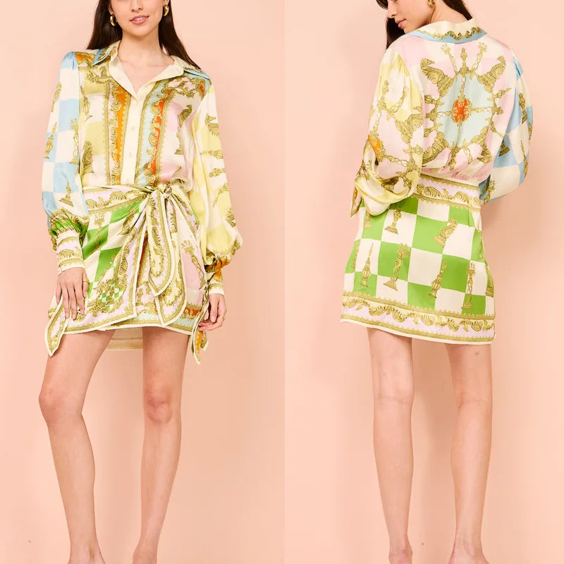 

Новинка 2024 года, повседневное праздничное платье с рукавами-фонариками и принтом позиционирования в европейском и американском стиле