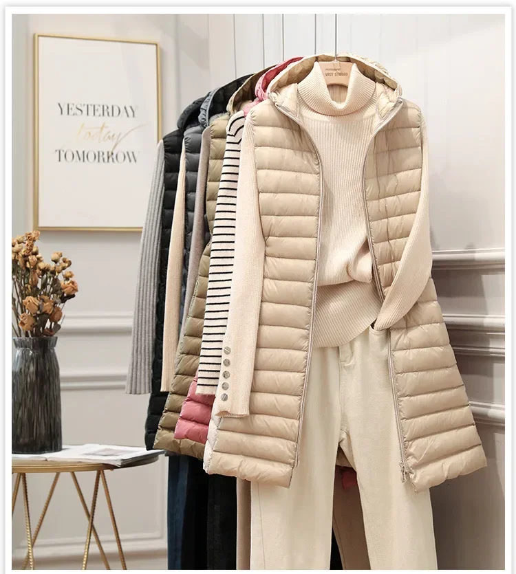 Winter Women's Sleeveless Cotton Jacket New Long Padding Jacket Hooded Slim Parka Vest Long Winter Vest