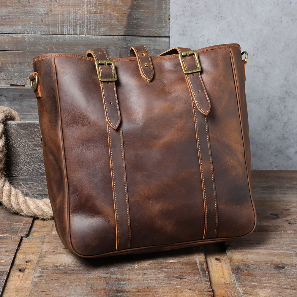 S.WORKER Vintage Echtleder Herren-Tragetasche Handgefertigte Aktentasche Schultertasche Damen Freizeittasche Crazy-Horse Rindsleder – Detail 10