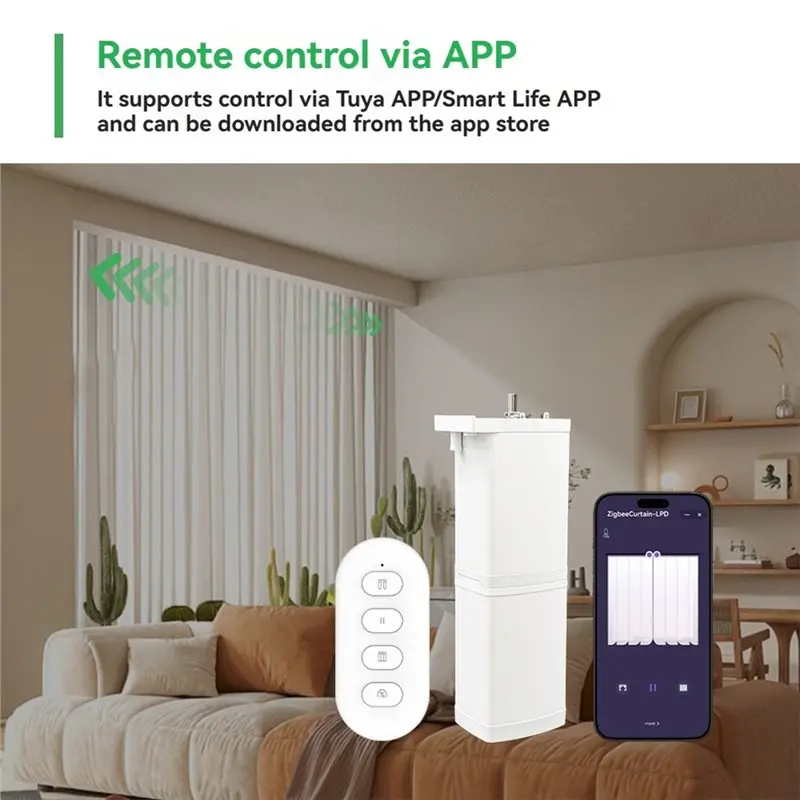 AB66-Zigbee Battery Curtain Motor Removable Electric Curtain Opener For Curtain Track Tuya App Smart Remote Control