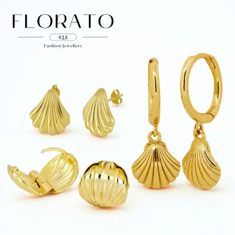 

FLORATO 925 Sterling Silver Ear Needle Shell Pendant Hoop Earring Shell Stud Earrings Simple Vintage Fashion Jewelry Gifts