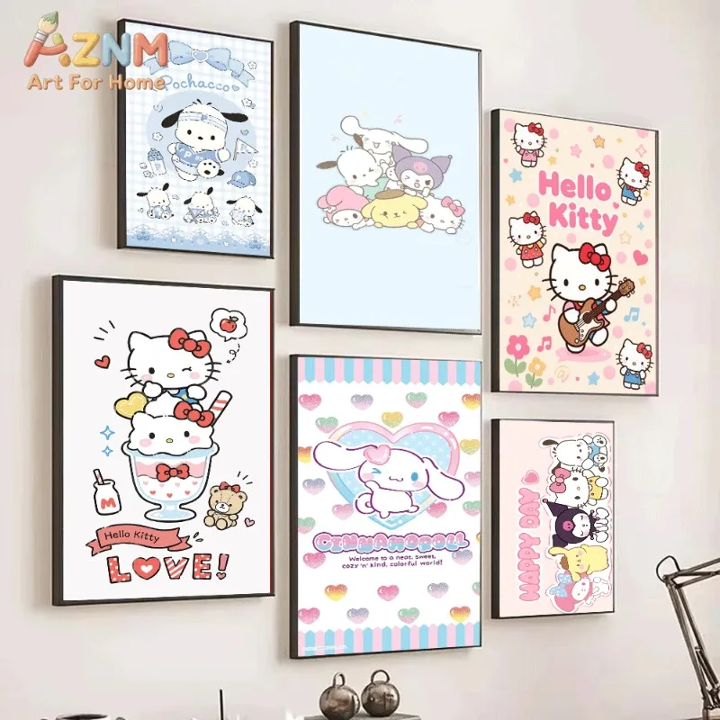 `Pochacco Sanrio Kawaii Canvas Wall Art Unframed Poster For Girls Room Sporty Cute Aesthetic Bedroom Dorm Wall Decor`