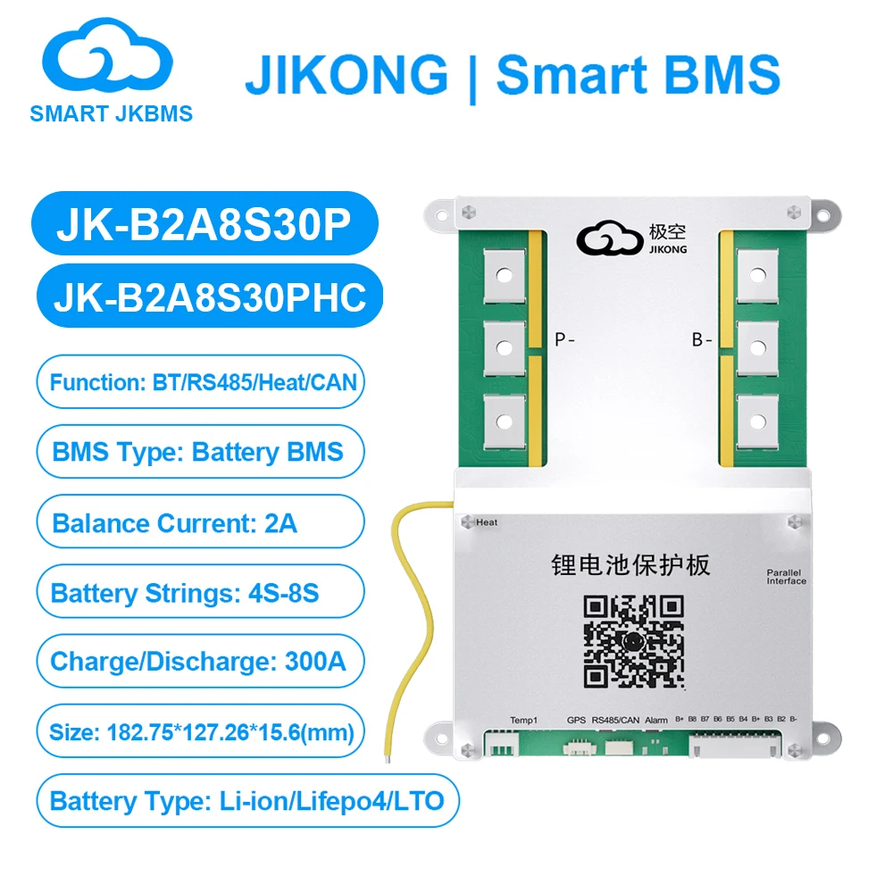 

JK BMS 3S 4S 5S 6S 7S 8S Smart BMS with Heat CAN RS485 BT 2A Active Balance BMS for LiFePo4 Li-ion Lto Battery 200A 300A JKBMS