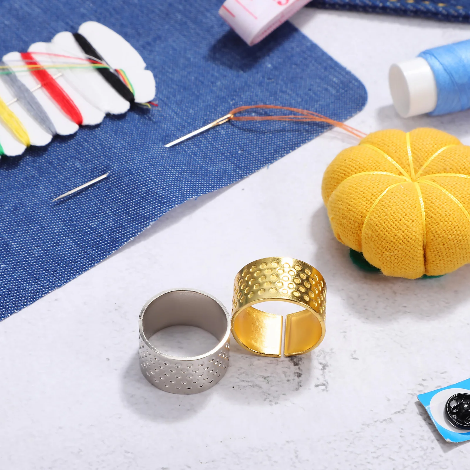 

2pcs Metal Thimble For Hand Sewing Robust Finger Protector Textured Surface Heavy Duty Stitching Tool Needlework Rings Sewing