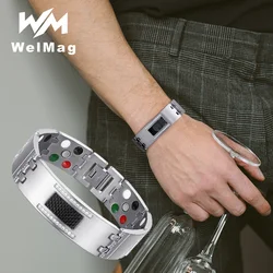 WelMag Fashion Exquisite Crystal Magnetic Titanium Bracelets Bangles For Men Germanium Tourmaline Male Health Jewelry Wristband