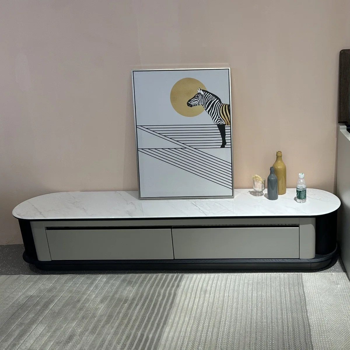 Cabinet size round CJ330 oval lift coffee table with two stools microcrystalline stone countertop 2 meters TV