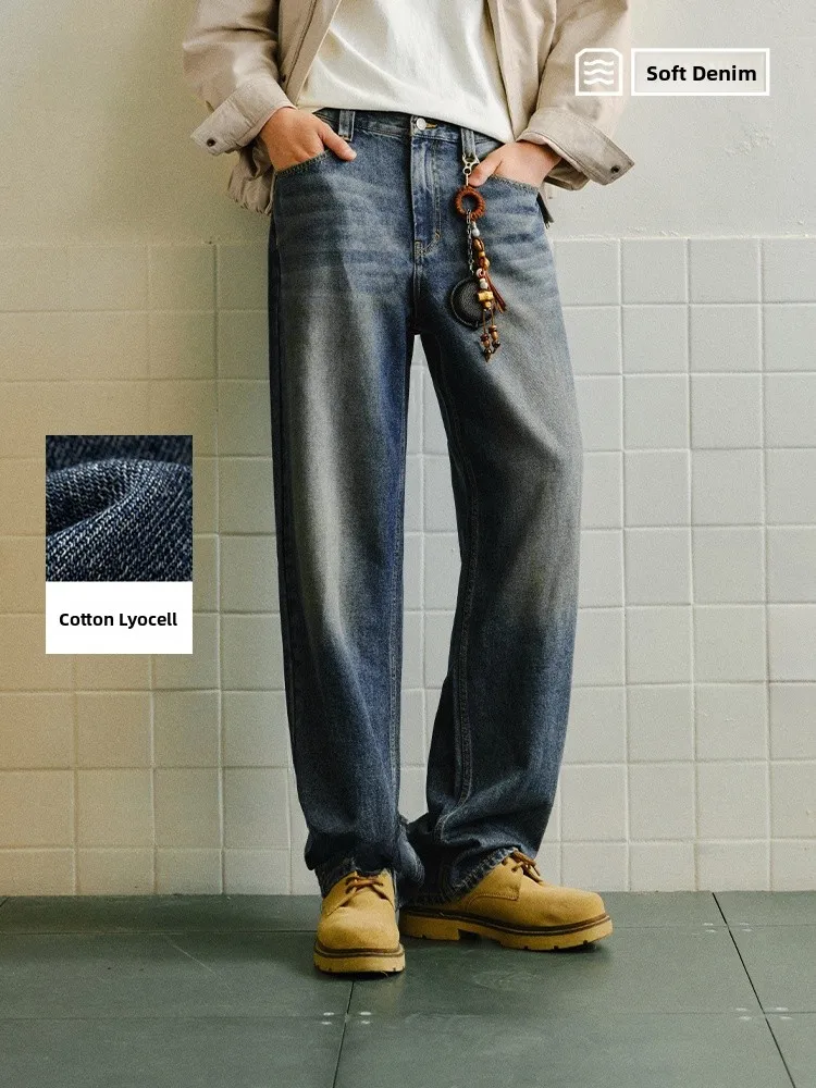 

Loose Straight Leg Men's Jeans Classic Versatile Long Pants Heightening Slimming Spring New Semir Denim Cotton Blend Casual Wear