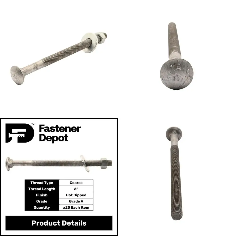 

Комплект оцинкованных каретных болтов класса 307А, 1/2-13 x 9-1/2 шт., 25 шт., с плоскими шайбами и шестигранными гайками, покрытие с горячим окантовкой, сверхмощный
