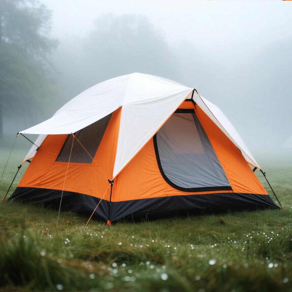 

STLF Orange White Waterproof Outdoor Camping Tent with One Bedroom Structure Breathable Mosquito-Proof Gear Made of Polyester Fa