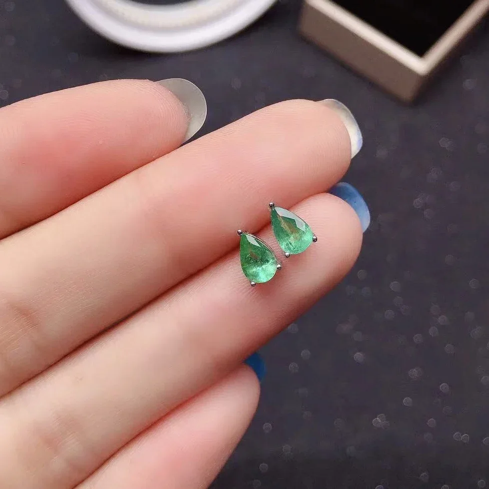 4mm * 6mm 100% Genuine Emerald Earrings for Daily Wear 925 Silver Emerald Stud Earrings Simple Sterling Silver Gemstone Earrings view 2