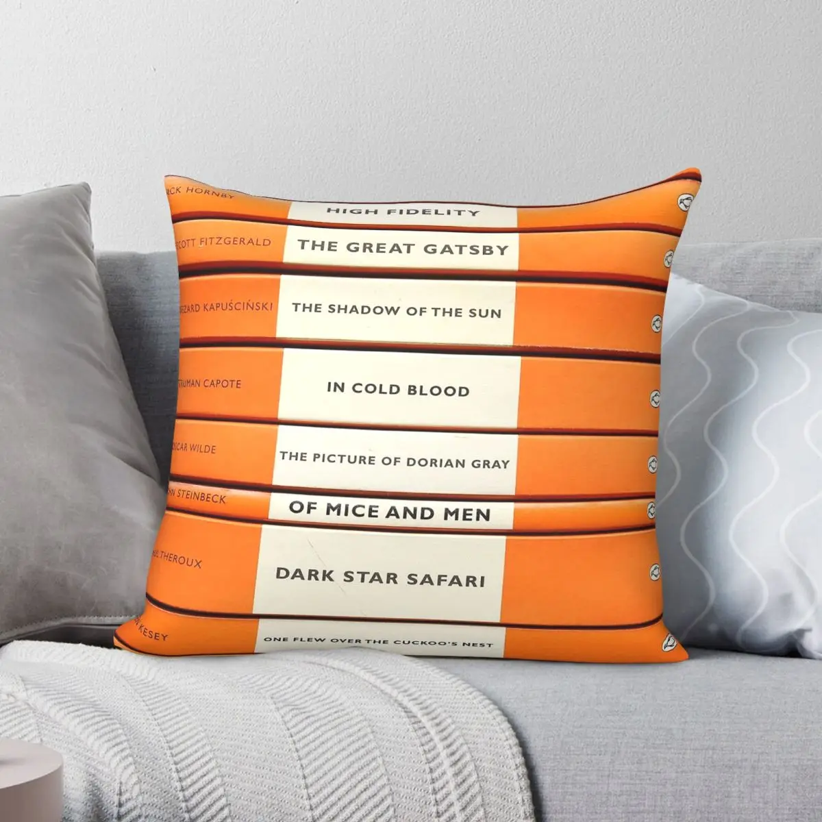 Book Spine Penguin Square Pillowcase Polyester Linen Velvet Pattern Zip Decorative Car Cushion Case