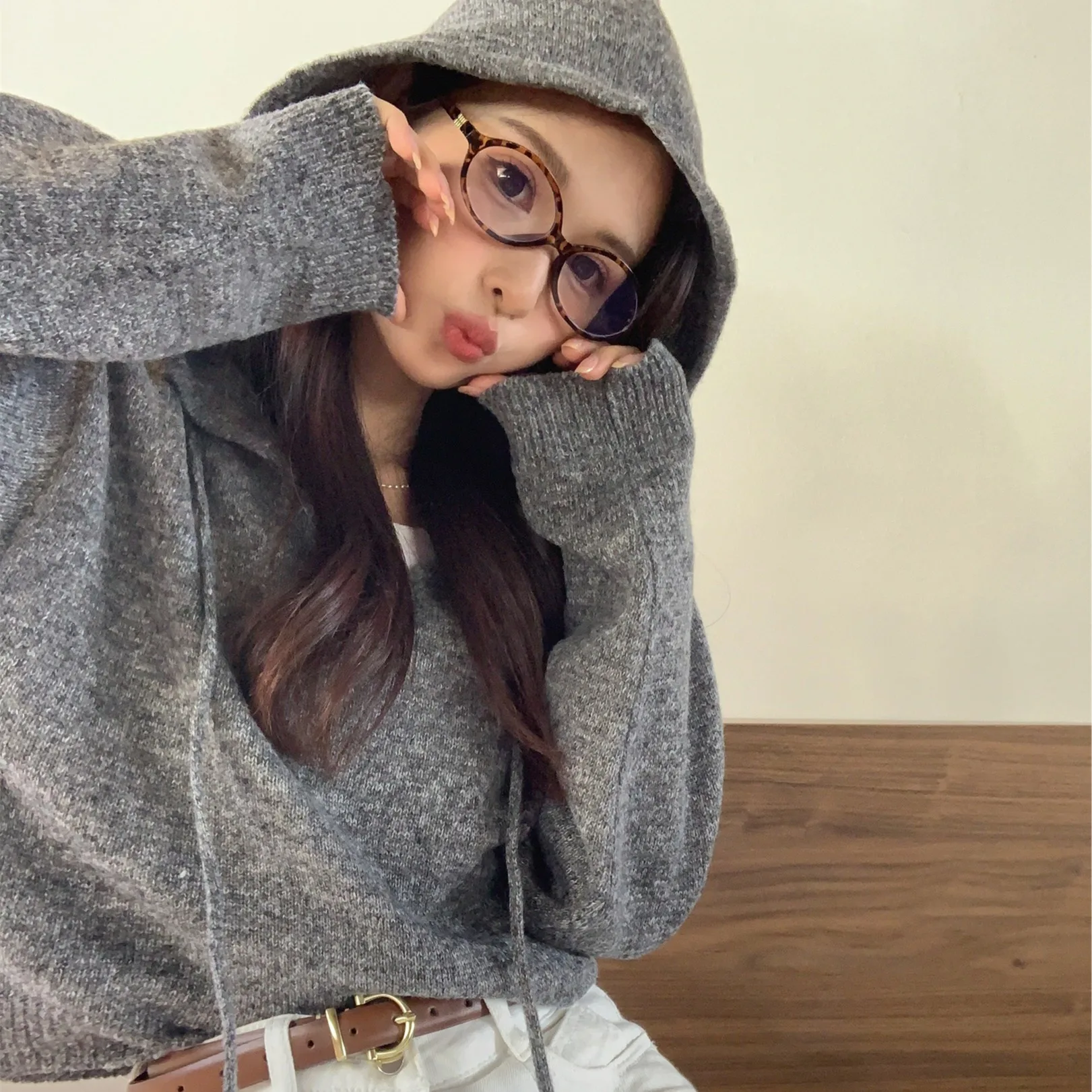 

Korean Faion Hooded Sweater Women's Long Sve Knitted Crop Top ort Design Sense Long Sve Top Autumn New Sle