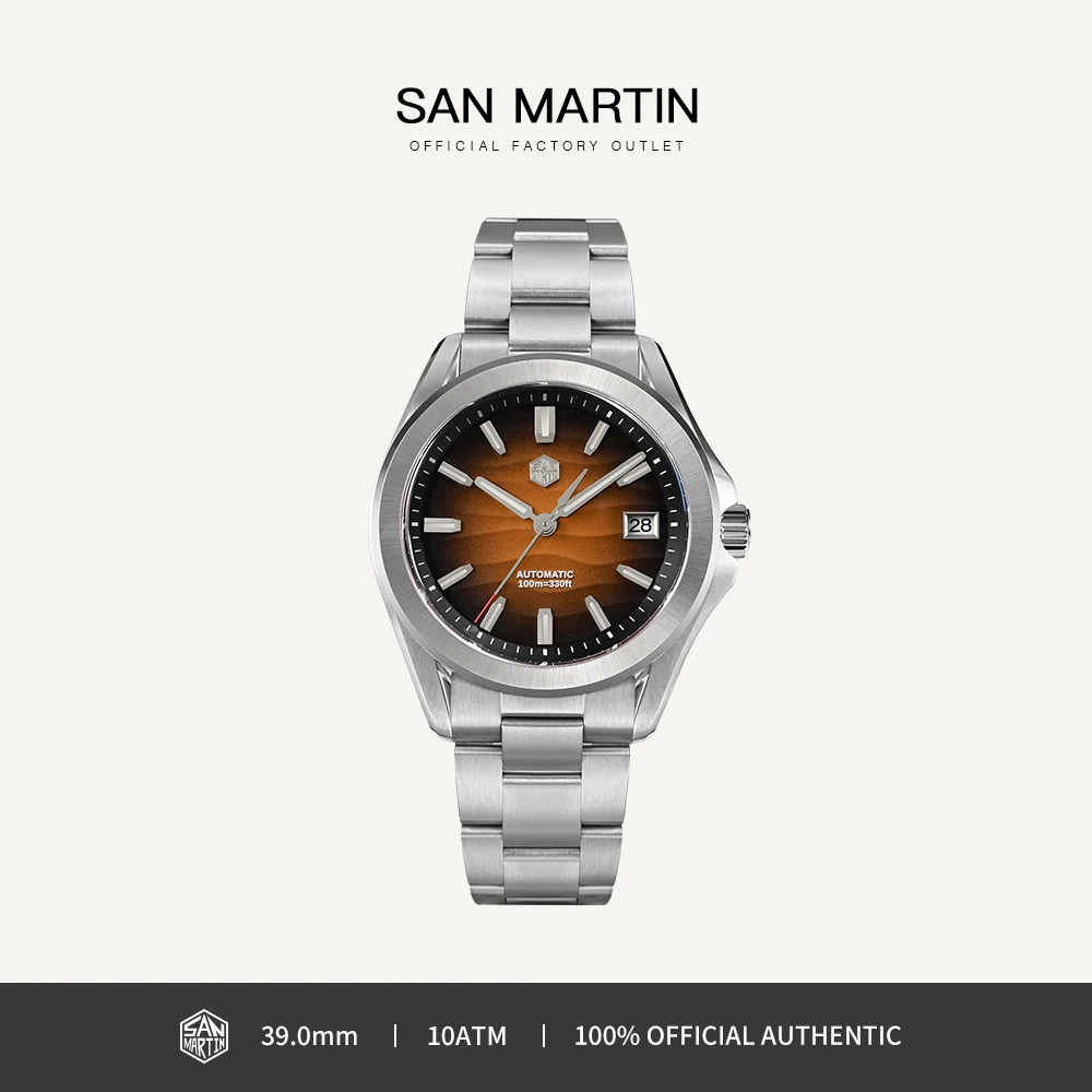 San Martin Luxury Sports style Dune Texture Dial Automatic Mechanical Watch for Men Sapphire Waterproof 10Bar Luminous SN0129G