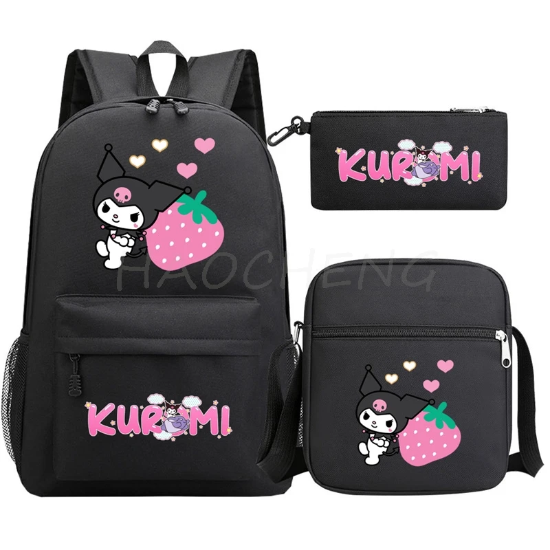 

Mochilas Lovely Kuromi Melody 3D Backpack Hot Pencil Case Shoulder Bag Anime 3 Pcs Set Fashion Bookbag Bagpack School Bag