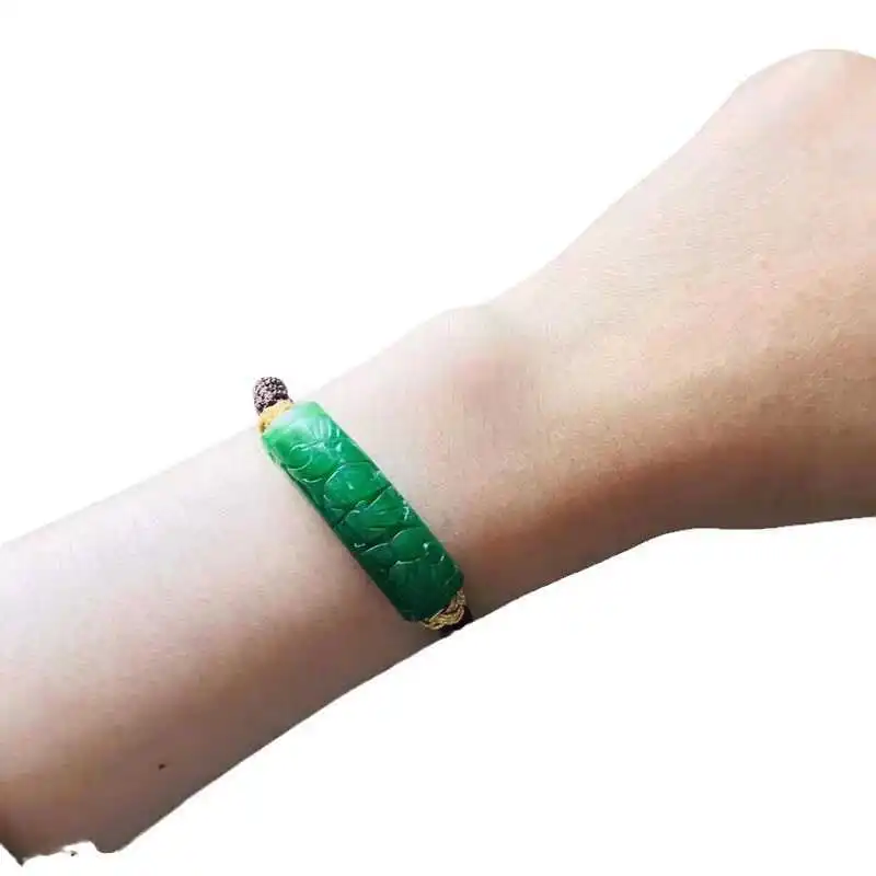 Jadeite curved strip carved with a dry greenish hue women's style jade stone iron dragon bracelet