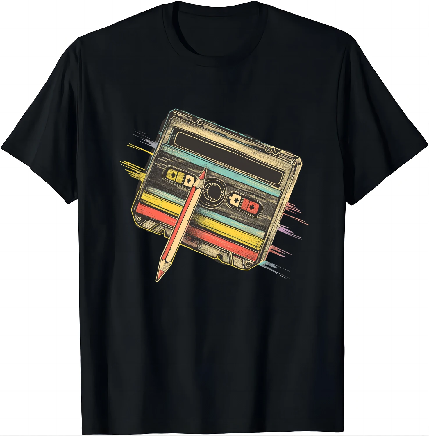 80s Cassette Tape Pencil 1980s Retro Vintage Throwback Music T-Shirt  Men Clothing  Vintage T Shirt  Camisetas