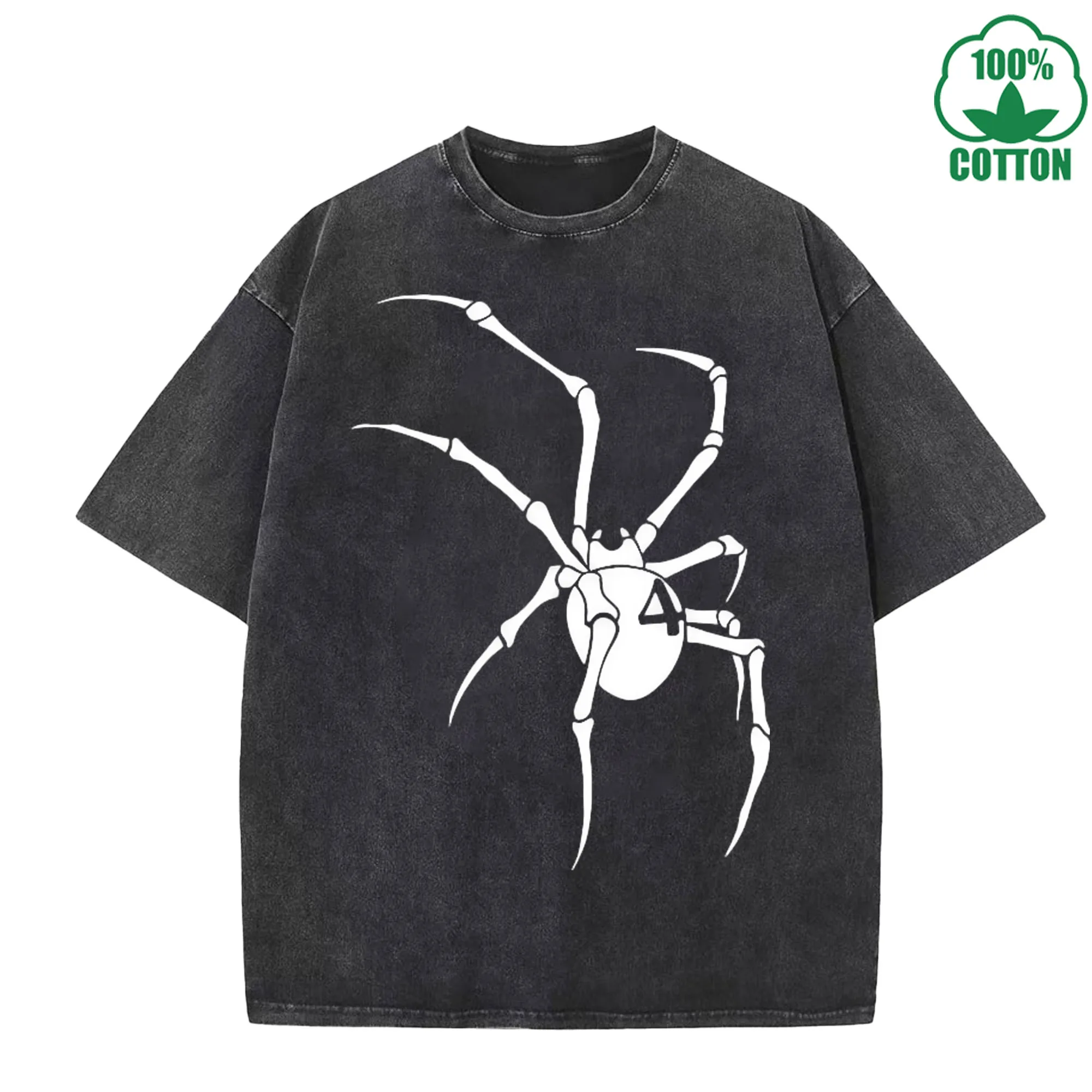 

Experiment No. 4 Spider Printed Washed T-Shirt 230G Loose Trendy Fashionable Cotton Short Sleeve Top The Best Gift For a Friend