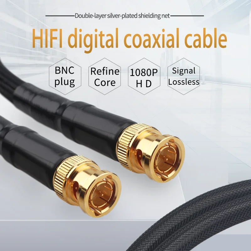 6N sterling silver hifi bnc cable 1080P HD digital coaxial cable HD double silver plated shielded video cable SMA audio