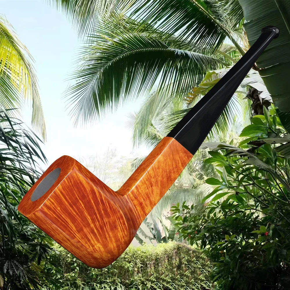 MUXIANG Briarwood Tobacco Pipe Square Handle Judge Pipe Black Vulcanized Rubber Pipe Mouth Cube Bowl Father's Day Gift